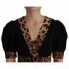 Abito al ginocchio a trapezio leopardato nero - IT38-XS
