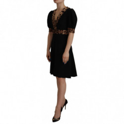 Abito al ginocchio a trapezio leopardato nero - IT38-XS