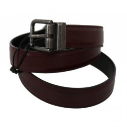 Cintura da uomo in pelle bordeaux con fibbia spazzolata grigia - M
