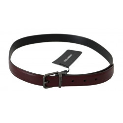 Cintura da uomo in pelle bordeaux con fibbia spazzolata grigia - M