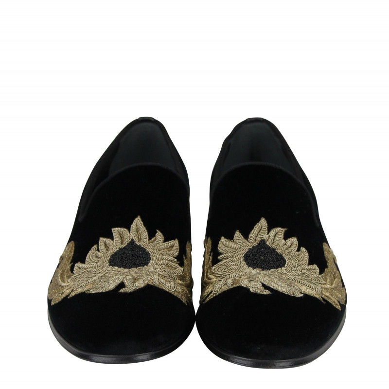 Scarpe slip on velluto nero da uomo Alexander McQueen dettagli rica