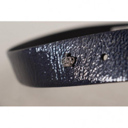 Cintura fibbia logo argento vernice vernice blu - 90 CM / 36 INCHES
