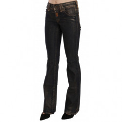 Pantaloni in denim svasato a vita media lavati neri in cotone - W24