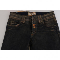 Pantaloni in denim svasato a vita media lavati neri in cotone - W24
