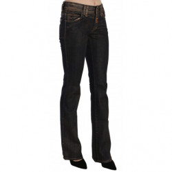 Pantaloni in denim svasato a vita media lavati neri in cotone - W26