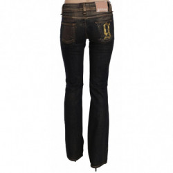 Pantaloni in denim svasato a vita media lavati neri in cotone - W26