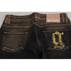 Pantaloni in denim svasato a vita media lavati neri in cotone - W26