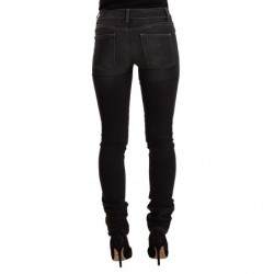 Jeans skinny in denim di cotone a vita media lavati neri - W26 - IT40