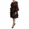 Abito abito con volant in seta con rose leopardate marroni - IT44 - L
