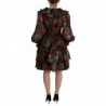 Abito abito con volant in seta con rose leopardate marroni - IT44 - L