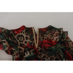 Abito abito con volant in seta con rose leopardate marroni - IT44 - L
