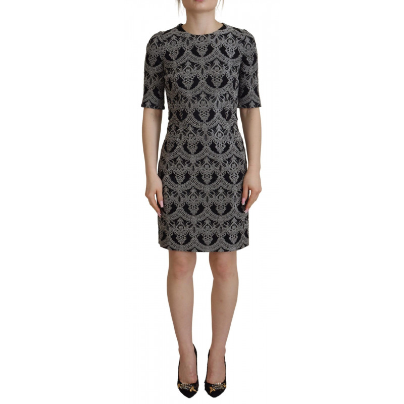 Abito aderente tubino jacquard grigio nero - IT46-XL