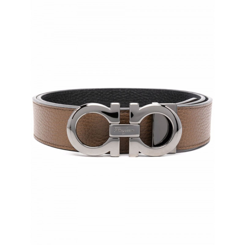 Cintura reversibile da uomo Salvatore Ferragamo Cognac tela spalmat