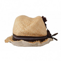 Cappello di paglia decorato floreale con nastro giallo - 58 CM-M