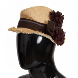 Cappello di paglia decorato floreale con nastro giallo - 58 CM-M