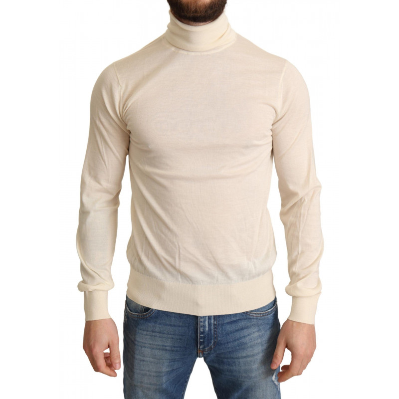 Maglione pullover a collo alto in cashmere color crema - IT44 - XS