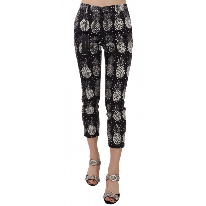 Pantaloni capri skinny con stampa ananas neri - IT40-S
