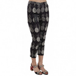 Pantaloni capri skinny con stampa ananas neri - IT40-S