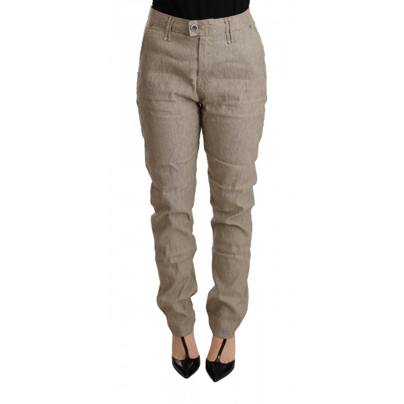 Pantaloni elasticizzati larghi casual a vita media beige - W26