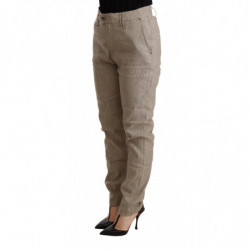 Pantaloni elasticizzati larghi casual a vita media beige - W26