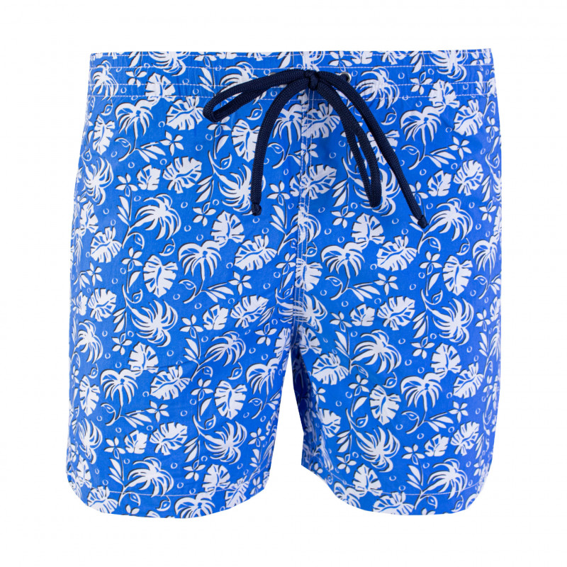 Pantaloncini da bagno con stampa foglie blu - L