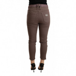 Pantaloni skinny elasticizzati cropped a vita media marroni - W25