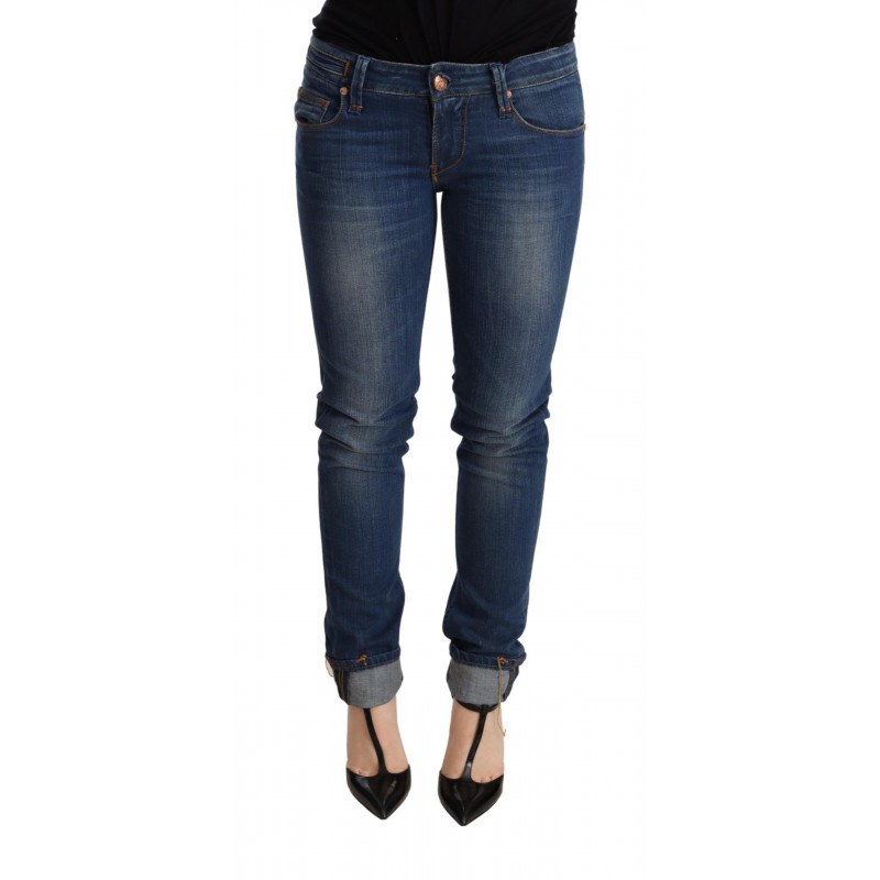 Pantaloni jeans skinny in denim blu lavato a vita bassa - W26