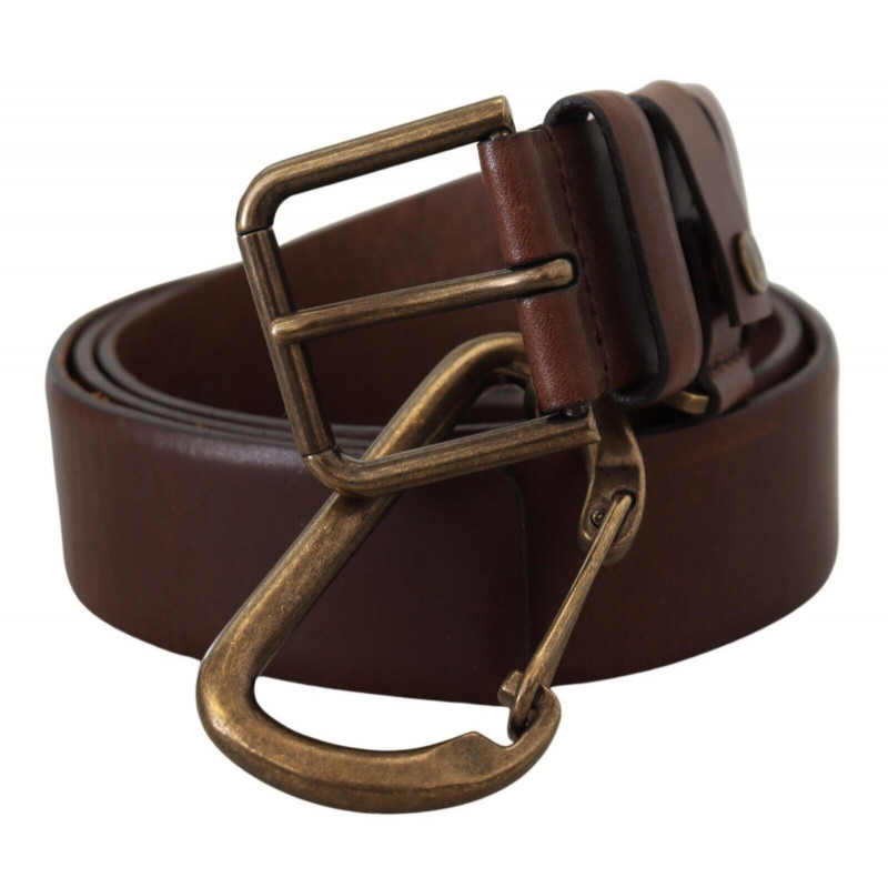 Cintura moschettone fibbia metallo dorato pelle marrone - 90 CM / 3