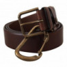 Cintura moschettone fibbia metallo dorato pelle marrone - 90 CM / 3