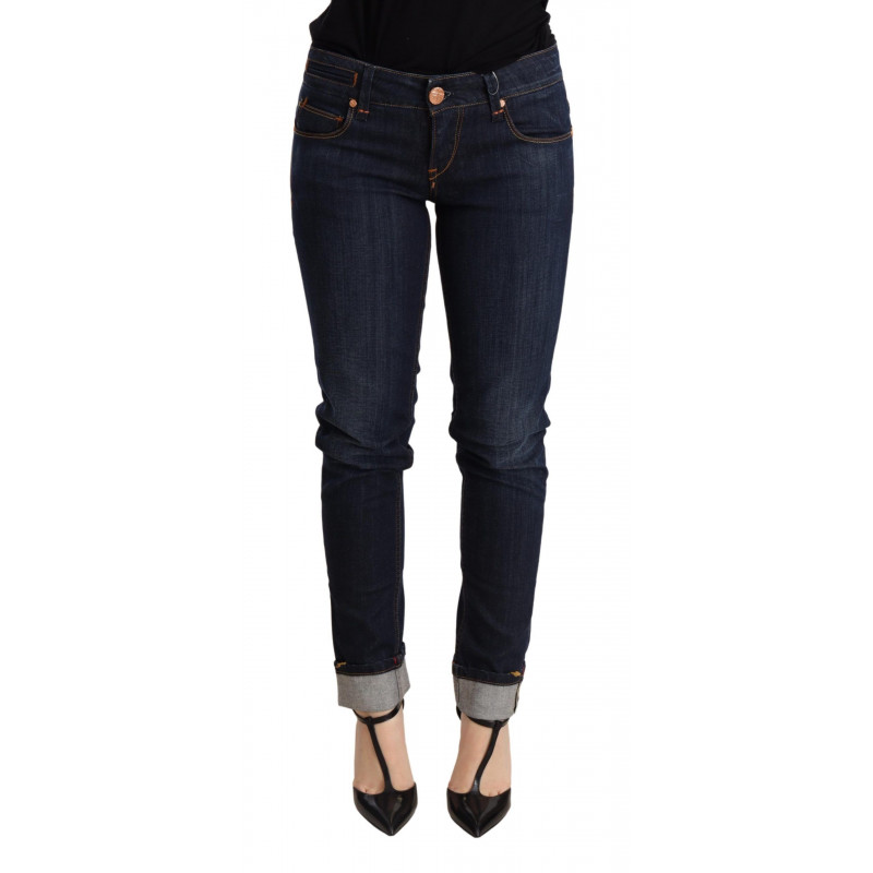 Pantaloni skinny in denim a vita bassa lavati blu - W26