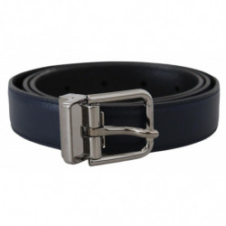 Cintura fibbia metallo tono argento pelle vitello blu - 80 CM / 32