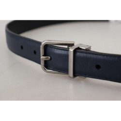 Cintura fibbia metallo tono argento pelle vitello blu - 80 CM / 32