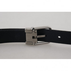 Cintura fibbia metallo tono argento pelle vitello blu - 80 CM / 32