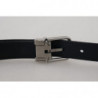Cintura fibbia metallo tono argento pelle vitello blu - 80 CM / 32