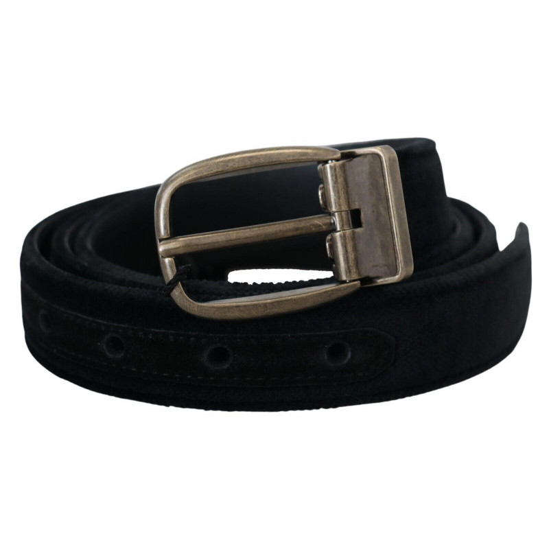 Fibbia in metallo antico in pelle di velluto nero - 95 CM / 38 INCHES