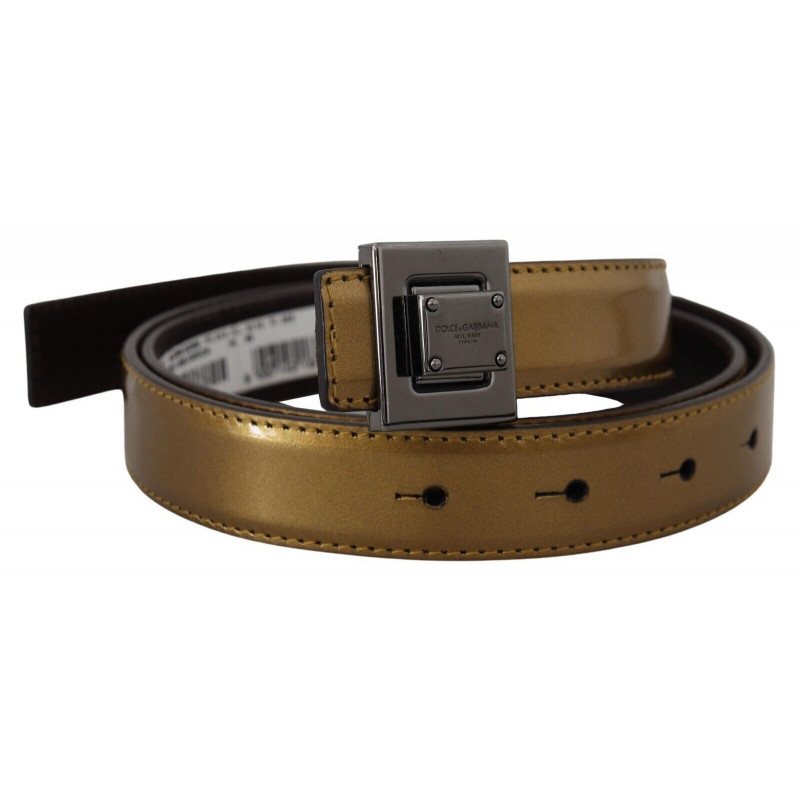 Cintura fibbia metallo quadrata argento pelle dorata - 90 CM / 36 I