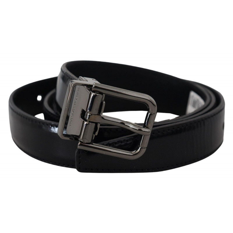 Cintura da uomo pelle nera fibbia metallo tono argento - 90 CM / 36