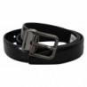 Cintura da uomo pelle nera fibbia metallo tono argento - 90 CM / 36