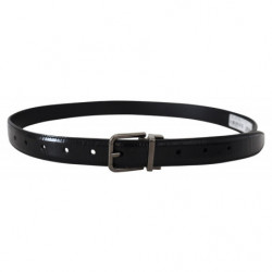 Cintura da uomo pelle nera fibbia metallo tono argento - 90 CM / 36