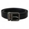 Cintura da uomo pelle nera fibbia metallo tono argento - 90 CM / 36