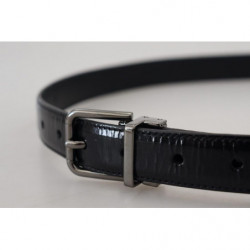 Cintura da uomo pelle nera fibbia metallo tono argento - 90 CM / 36