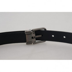 Cintura da uomo pelle nera fibbia metallo tono argento - 90 CM / 36