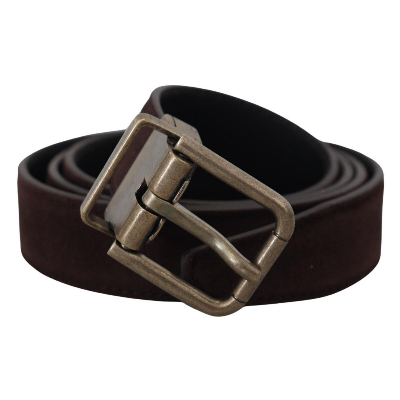 Cintura da uomo pelle marrone scuro fibbia metallo antico - 85 CM /