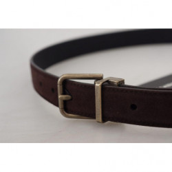 Cintura da uomo pelle marrone scuro fibbia metallo antico - 85 CM /