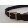 Cintura da uomo pelle marrone scuro fibbia metallo antico - 85 CM /