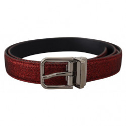 Fibbia metallo argentato pelle glitterata rossa - 90 CM / 36 INCHES