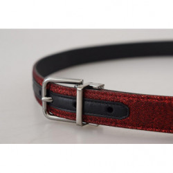 Fibbia metallo argentato pelle glitterata rossa - 90 CM / 36 INCHES