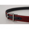 Fibbia metallo argentato pelle glitterata rossa - 90 CM / 36 INCHES