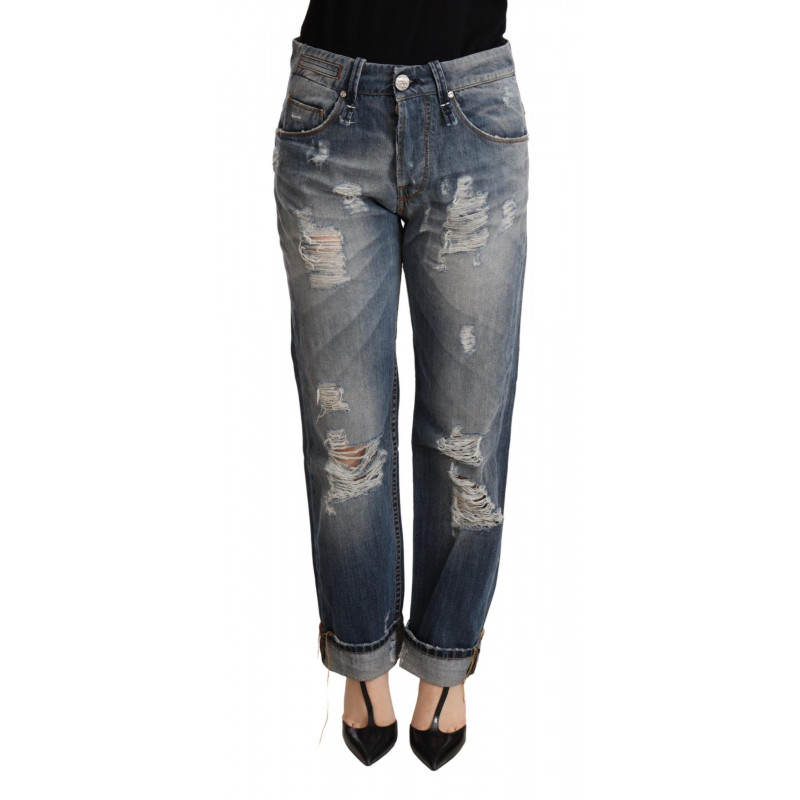 Pantaloni di jeans dritti a vita media strappati blu - W26