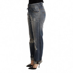 Pantaloni di jeans dritti a vita media strappati blu - W26